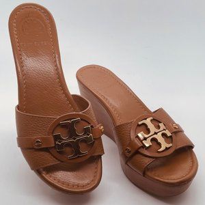 Tory Burch Wedge Sandal- "Patty 3" Wedge Camel Slide-on Sandal size 6